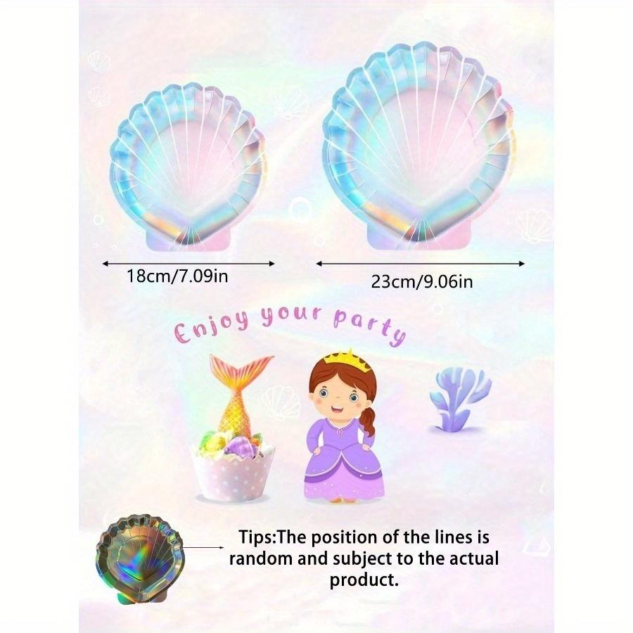 

Голографические бумажные тарелки «Ракушка русалки», Одноразовые тарелки радужной расцветки, Принадлежности для вечеринки в стиле русалки, Декорации на морскую тематику 1pc 23cm