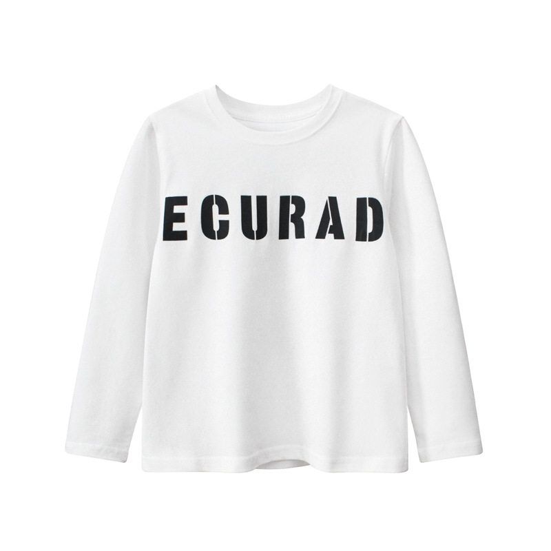 Spring New Korean-Style Boys Long-Sleeve T-Shirt, Printed Top for Older Children, Children s Pure Cotton Letter-Printed Base Shirt Dt 3006m White 170