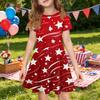 Girls Short Sleeve Dress with Pocket Independence Day Star Print Casual A-Line Dress for Summer Comfortable Fit