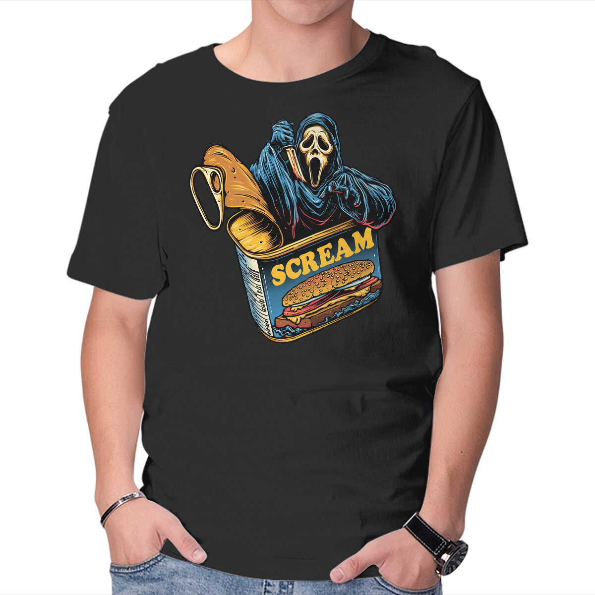 Unisex Crew Neck T-Shirt Canned Ghost Graphic Short Sleeve Casual Tee M
