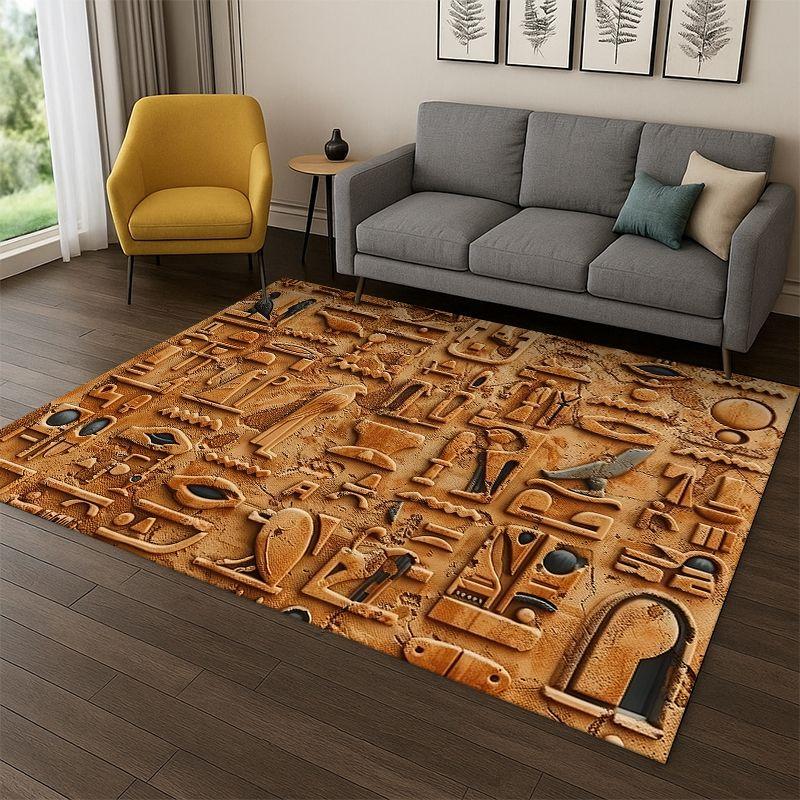 Tapis Pictogramme Mythologie Égyptienne pour Chambre à Coucher Salon Canapé Salle de Jeux Paillasson Décoration Intérieure, Tapis pour Espace Enfant Antidérapant