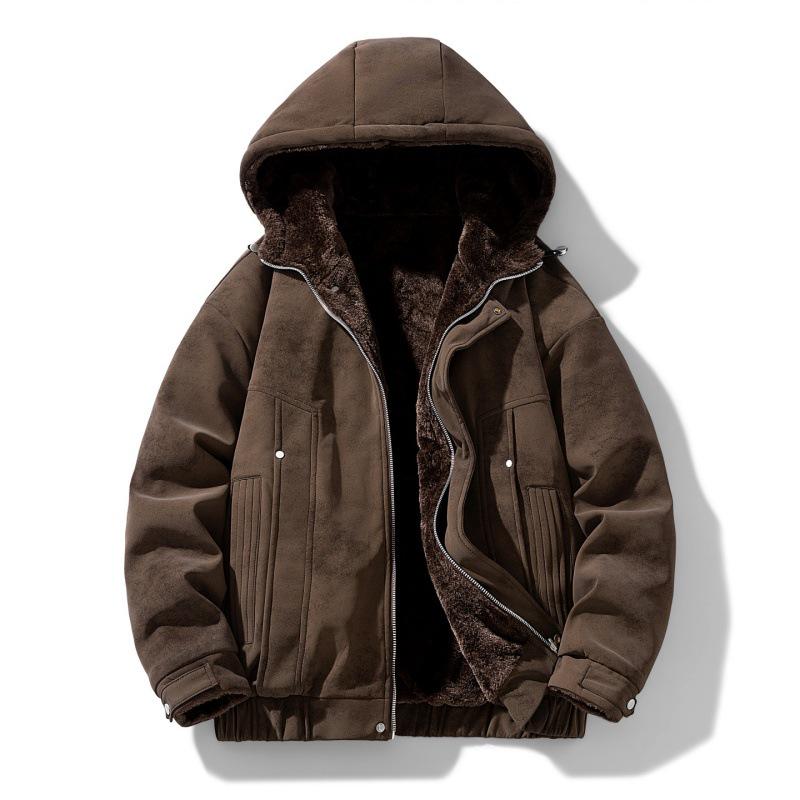 

Reversible Hooded Men s Velour Jacket - 2025 Fashionable Winter Outerwear for Couples M коричневий