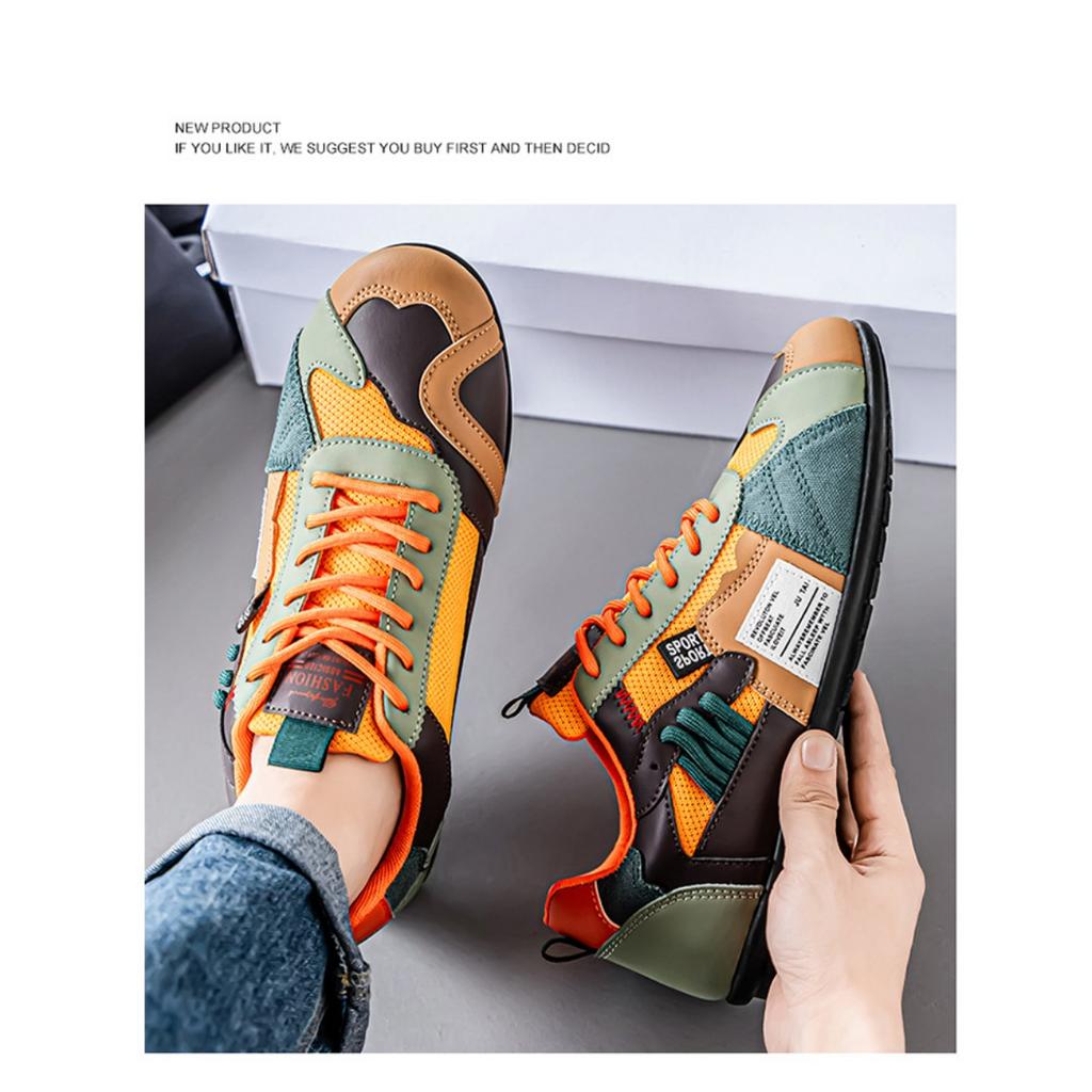 Men's Breathable Casual Sports Shoes - Comfortable Lace Up Shoes, Durable Fabric Upper and Stylish Contrasting Colors, Outdoor Activities