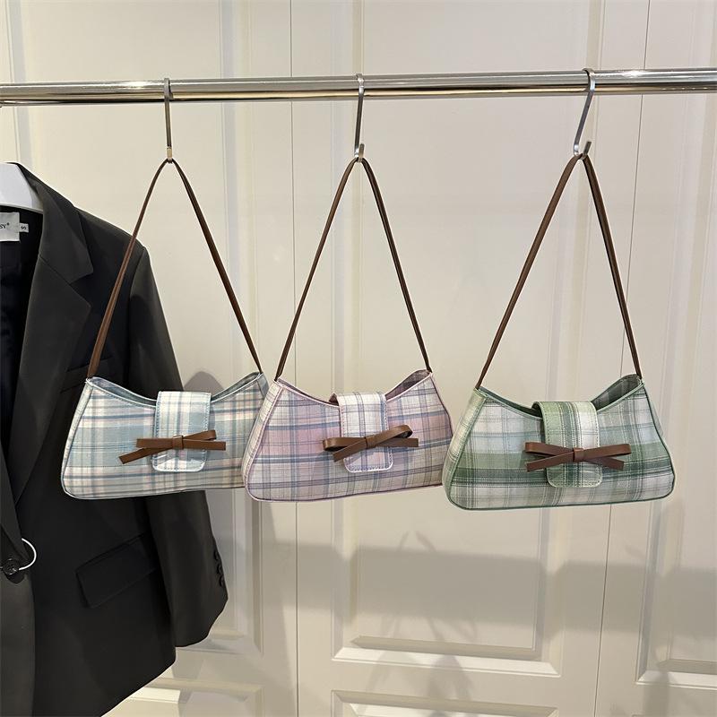 2025 summer new casual street plaid trend simple fashion one shoulder underarm messenger bag women