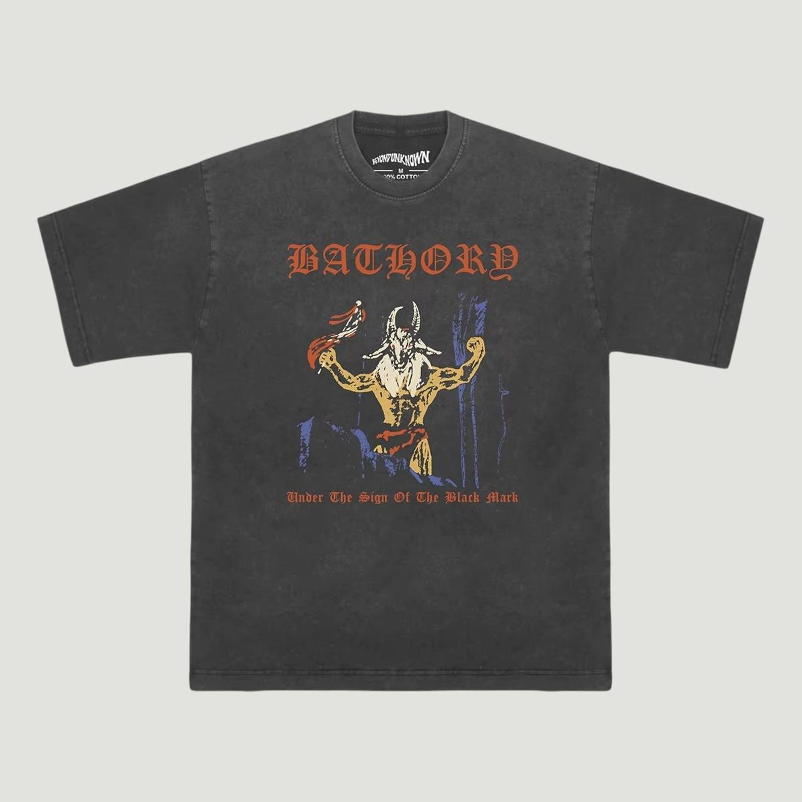 Vintage Bathory Band T-Shirt, Washed Cotton Black Metal Graphic Tee 2XL