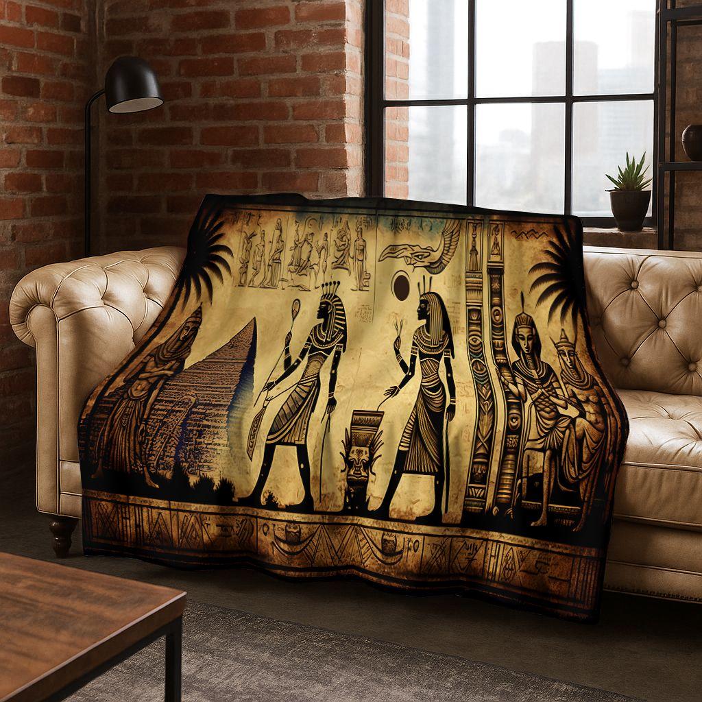Ancient Egyptian Hieroglyphic Symbols Carved Murals Flannel Blanket,Cozy Soft Throw Blanket for Home Bedroom Bed Sofa Cover Gift