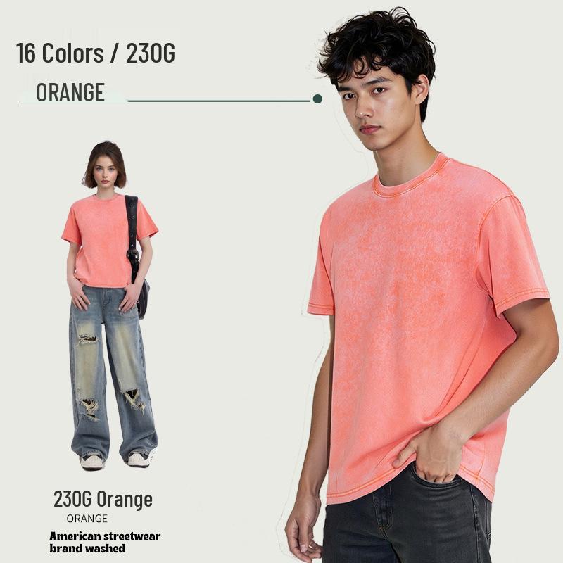 230g Tie-Dye Washed & Distressed European Crew Neck Drop Shoulder T-Shirt