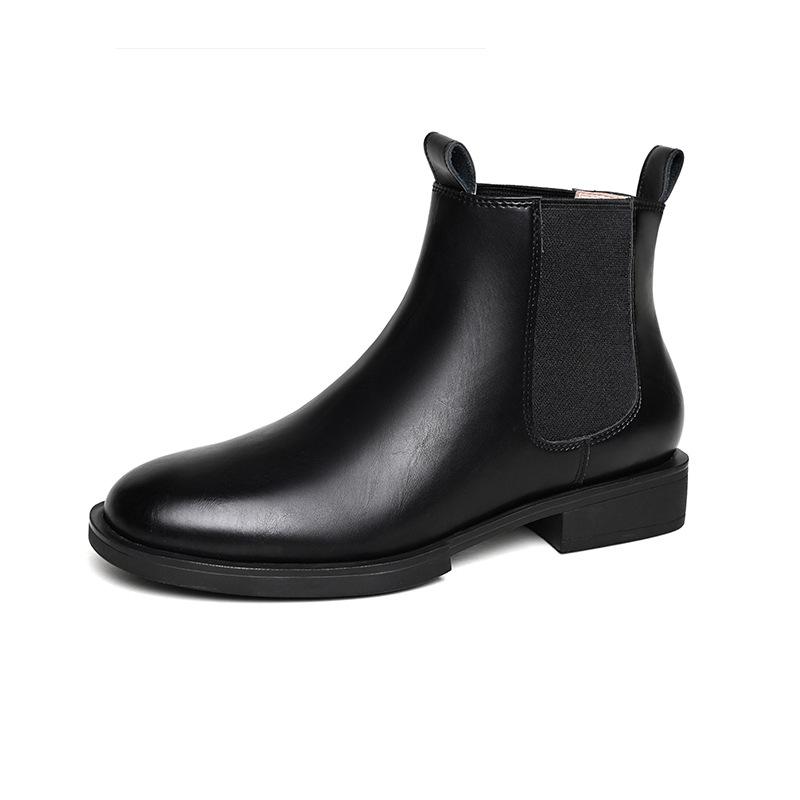 Women's Spring New Martin Boots Retro Sheepskin Inner Women's Shoes Chelsea Boots Medium Tube Cowhide Women's Shoes Boots