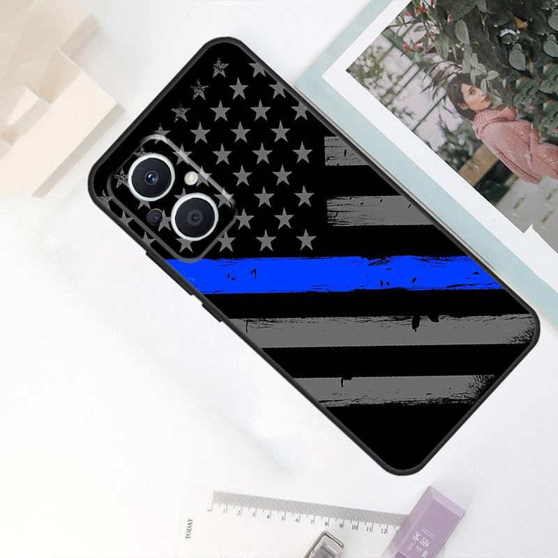 Police Styled Thin Blue Line Flag Case For OPPO Reno 8T 4Z 5Z 11F 10 Pro 4 5 6 8 7 Lite OPPO Find X6 X5 Pro X2 X3 Neo Cover