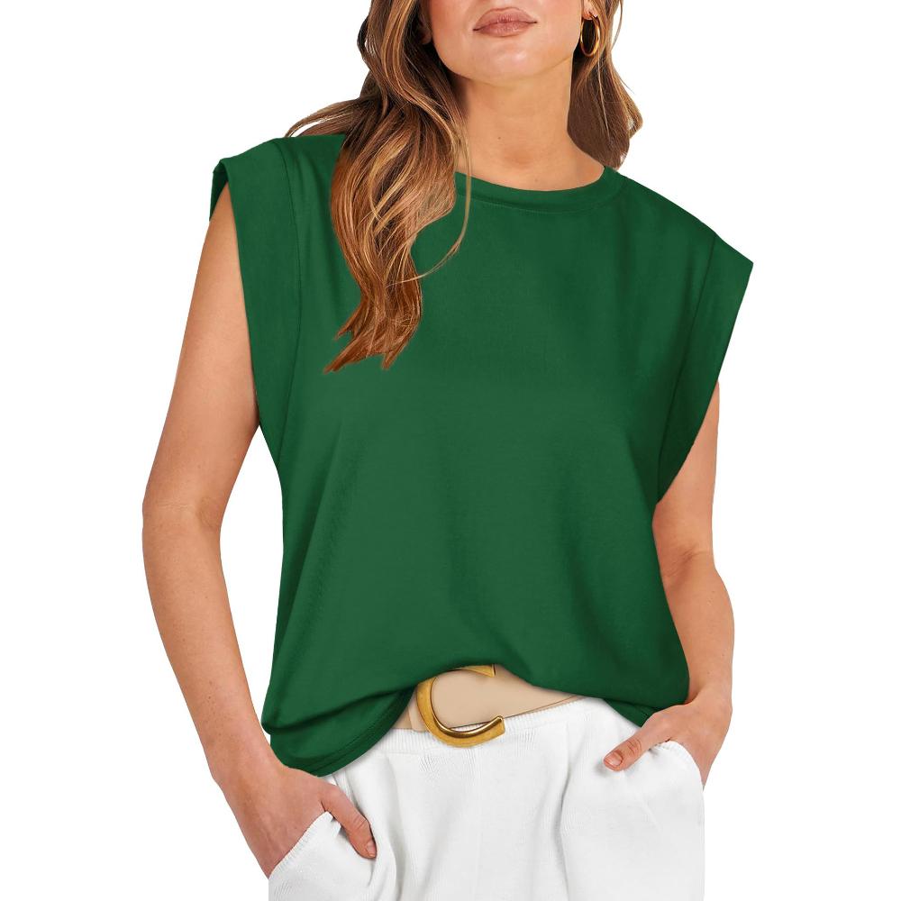 Summer Casual Vest Short Sleeve for Women Crew Neck Sleeveless Loose T-shirt Fashion Simple Work Vacation T-shirt Breathable Lightweight Pullover Top