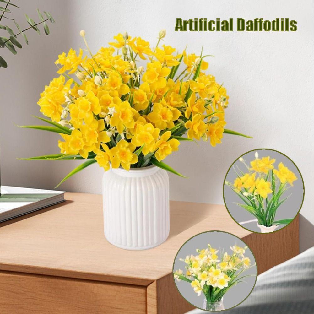 10 Heads Artificial Daffodils Yellow DIY Floral Daffodils Artificial Flowers Realistic Soft Home Decoration Valentine's Day Gift