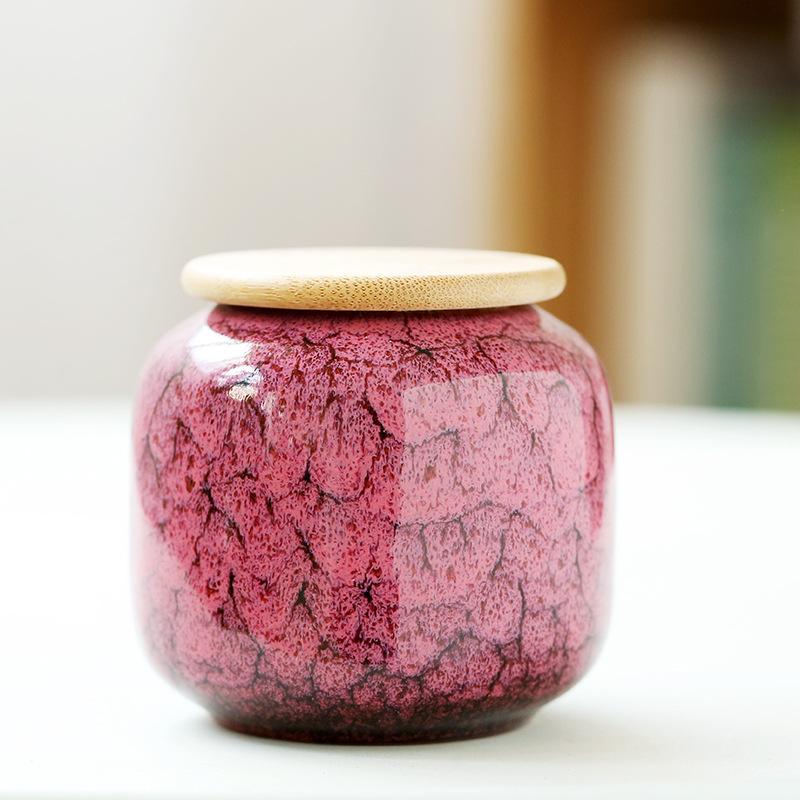 Kiln-changed Sealed Tank Ceramic Home Kitchen Jars Tea Packaging Storage Jar with Bamboo Cover Food Storage Jars