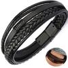 Men's Leather Bracelet Magnetic-Clasp Cowhide Braided Multi-Layer Wrap Bangle Stylish Accessory for Men
