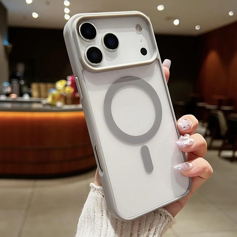 Luxury Magnetic Hard Phone Case for iPhone 17 Air 16 16e 15 14 Plus 13 12 11 Pro Max Magsafe Wireless Charge Transparent Funda