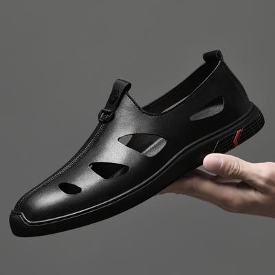 Sandales en Cuir Homme Chaussures de Plage Chaussures de Vacances Décontractées Semelle Épaisse Confortable Respirant Antidérapant Pantoufles 38-45