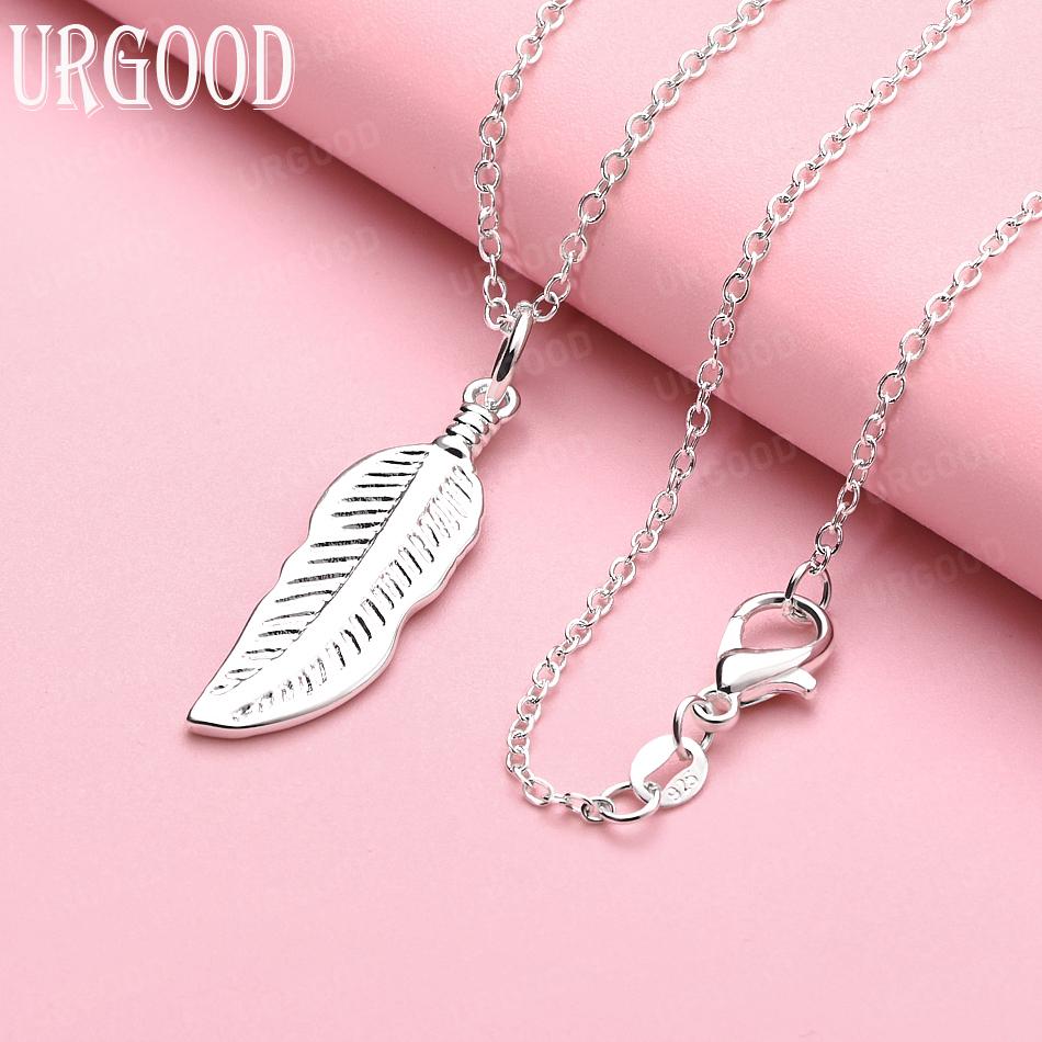

925 Sterling Silver Leaf Fashion Pendant Necklace Wedding Jewelry 45cm