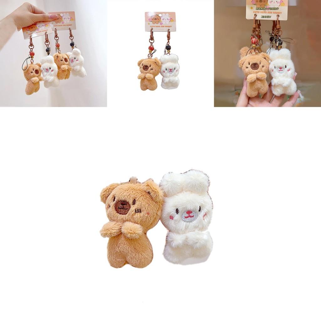 Set Portachiavi Peluche Carino Con Design di Animali Cartone Animato Coniglio Orso Per Regalo e Accessori