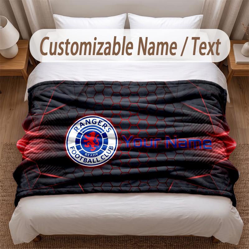 Rangers FC Printed Flannel Blanket Custom Name Text Soft Warm Throw For Bedroom Holiday Gift
