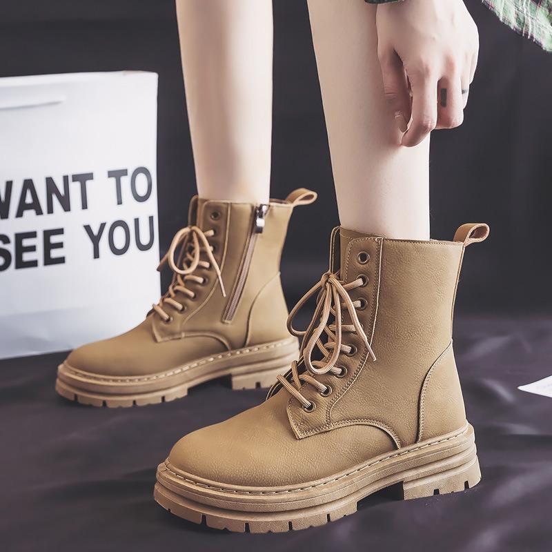 Tide Martin boots women's autumn new British platform student short boots versatile locomotive rhubarb boots leather boots