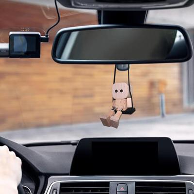 Car Mirror Swinging Ornament Funny Wooden Leg Shaking Men Figurine Car Interior Rearview Mirror Decoration for Vehicles Trucks