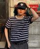 ECORR Multi-Stripe Ringer Crop Short Sleeve Knit_Navy