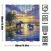1Pc Extra Long Bathroom Curtain - African Savannah Sunset With Elephants, Machine-Washable Polyester Shower Curtain, Large Bath