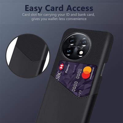 Anti-scratch Phone Cover For OnePlus 11 5G,Cloth Texture Phone Case Card Holder PU Leather Coated Hard PC Phone Shell