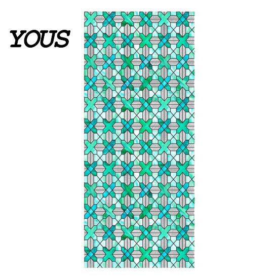 Easy Install Window Sticker Stained Glass Film, Retro Geometric Plaid Static Cling Privacy Decal, Double Non-Adhesive Film for Bedroom Sided