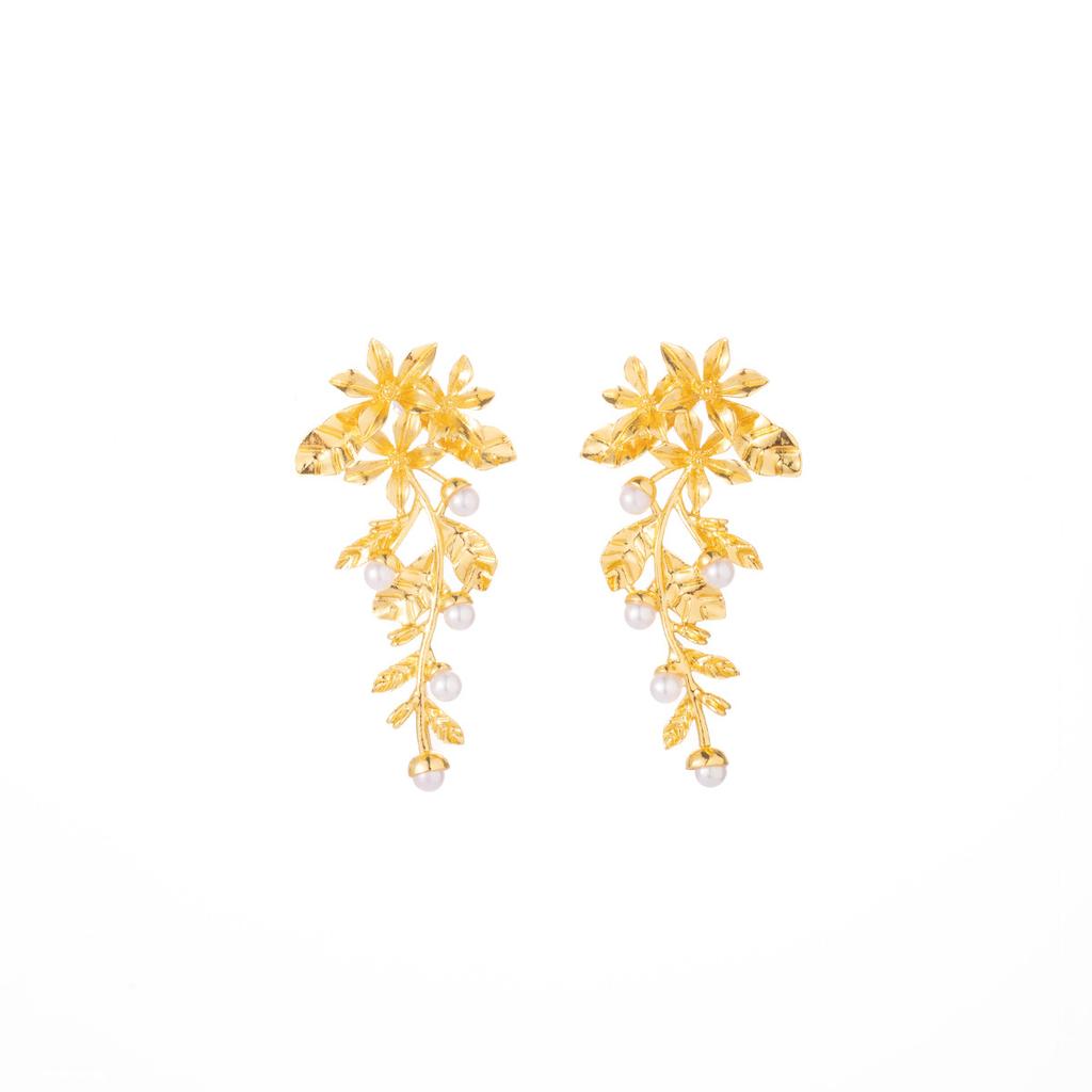 Hafif Lüks Abartılı Metal Rüzgar Küpe Retro İnci Çiçek Yaprak Püsküllü Küpeler Üst Düzey Niş Küpeler