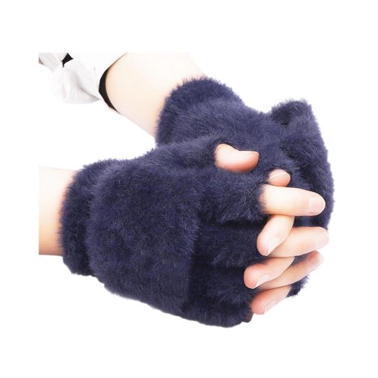 

1 пара женских митенок без пальцев, теплые толстые зимние трансформируемые перчатки-варежки с откидным верхом и плюшевой подкладкой, для улицы в холодную погоду темно-синий