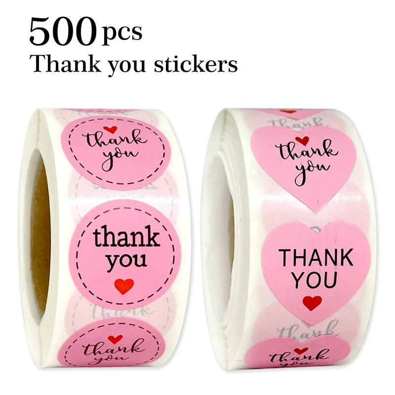 Pink Heart-Shaped Thank You Stickers | Suitable for Office Decor, Envelope Sealing, Party Decorations, Office Supplies