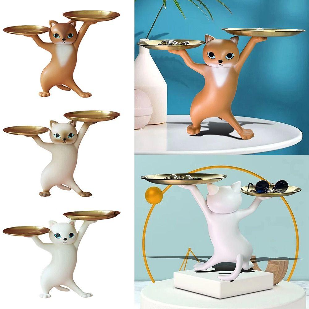 Mehrfarbiges Katzen-Stütztablett Verspieltes Design Desktop-Ornament Cartoon-Katzenfigur Harz-Zubehör Aufbewahrung Dekorationstablett