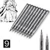9 Peças/Conjunto Canetas de Esboço com Tinta Preta Multiliner Ponta Fina Canetas de Desenho Papelaria de Arte Fineliner para Escrita/Pintura/Esboço Arte