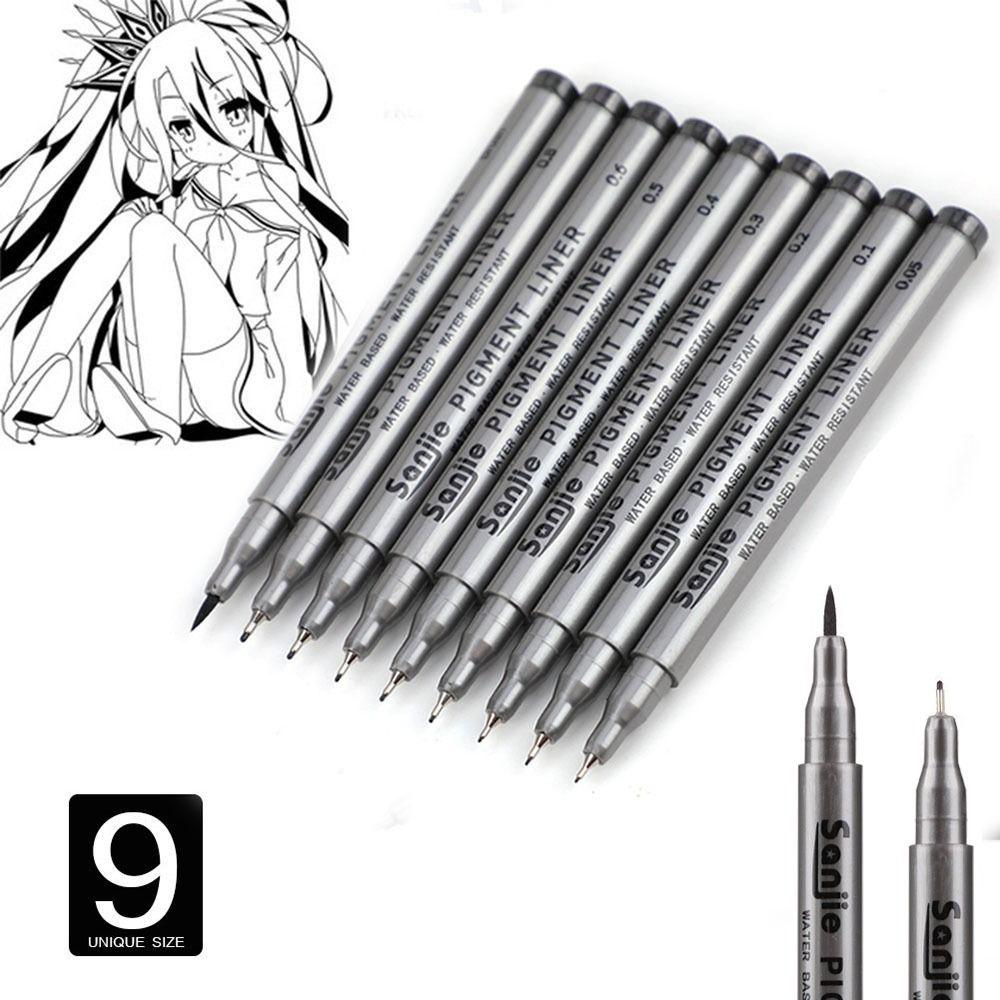 9 Peças/Conjunto Canetas de Esboço com Tinta Preta Multiliner Ponta Fina Canetas de Desenho Papelaria de Arte Fineliner para Escrita/Pintura/Esboço Arte