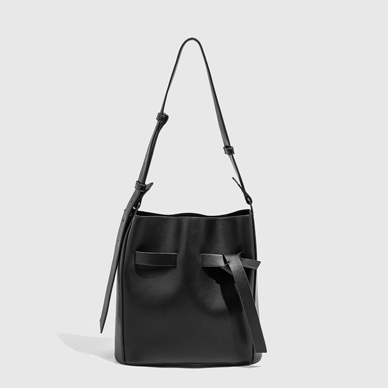 

Z Cross-border Women s Bag Knot Decoration Stitching Line Large-capacity Portable Niche Simple Single-shoulder Cross-slung Bucket Tote чёрный