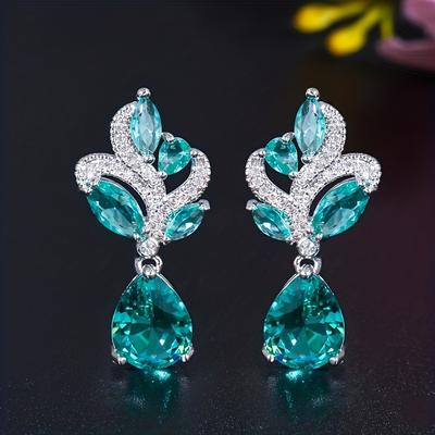 Blue-Green Cz Drop Earrings For Women Unique Color Aesthetic Wedding Accessories Anniversary Gift Temperament Female Jewelry