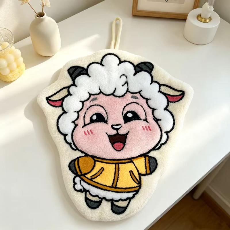 Cute Cartoon Sheep Shaped Hanging Hand Towel Thick Absorbent Soft Lint Free For Kitchen Bathroom Daily Use