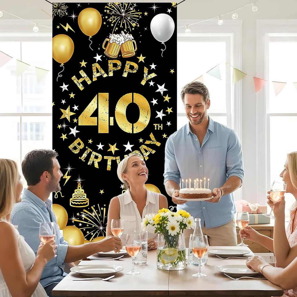 Vicycaty Happy 40th Birthday Decorations for Men Women, 40th Birthday Banner Backdrop, Fabric 40 Years Old Party Yard Sign Photo Props Door Decor