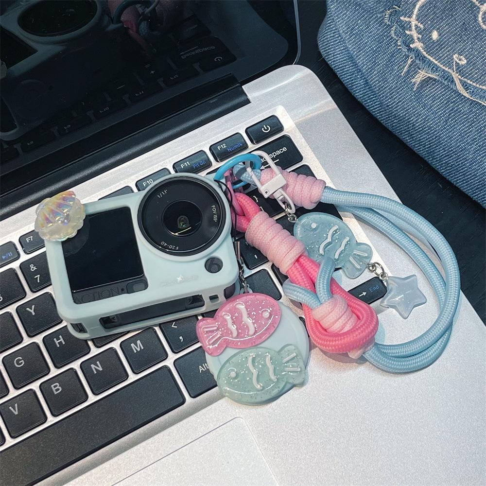 Color-block Double Fish Protective Case with Cartoon Lanyard for DJI Action 3/4/5PRO - Drop-proof Shell for Action 6.