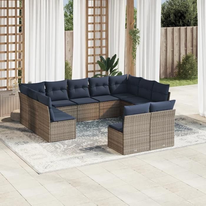 VidaXL Salon de Jardin avec Coussins 11 pcs, Canapés de Terrasse, Ensemble de Meubles d'Extérieur Patio, Moderne, Gris 3218351