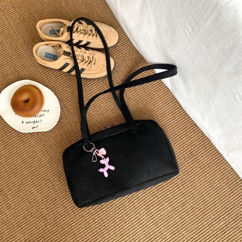 

2025 Korean Niche Horizontal Plaid Handbag Women s Cross-border Large Capacity Suede Underarm Shoulder Bag чорний