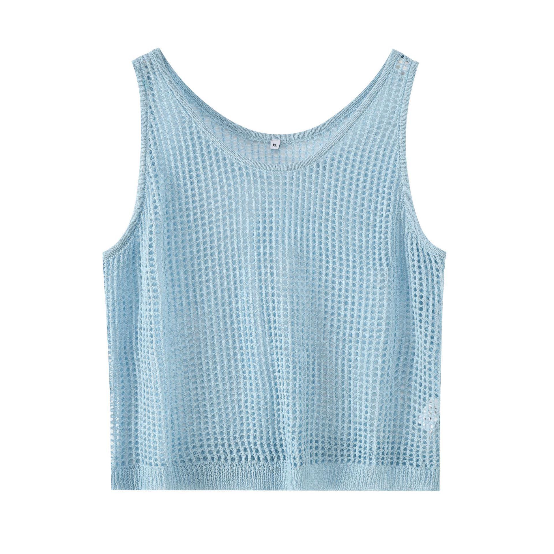 

Zhi Xuan Plus Size Mesh Pullover Knit Vest for Women - Summer 2026 New Arrival XL (130-150 lbs) синий