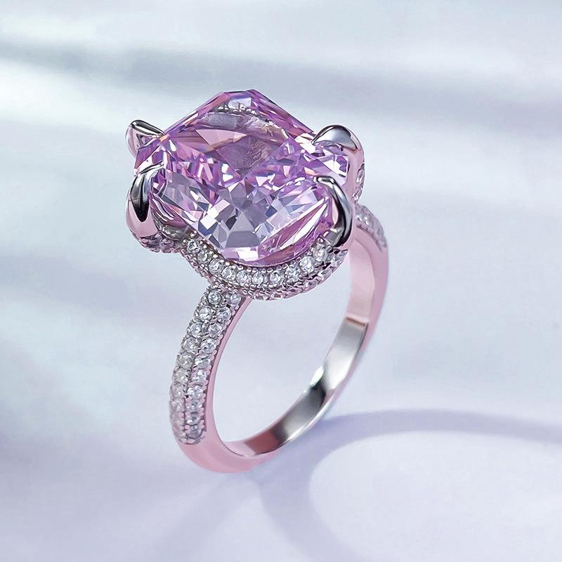 Joyería Hui Zhi Yi 2024 Anillo de Lujo Europeo de Plata S925 con Diamante Rosa de Alto Carbono