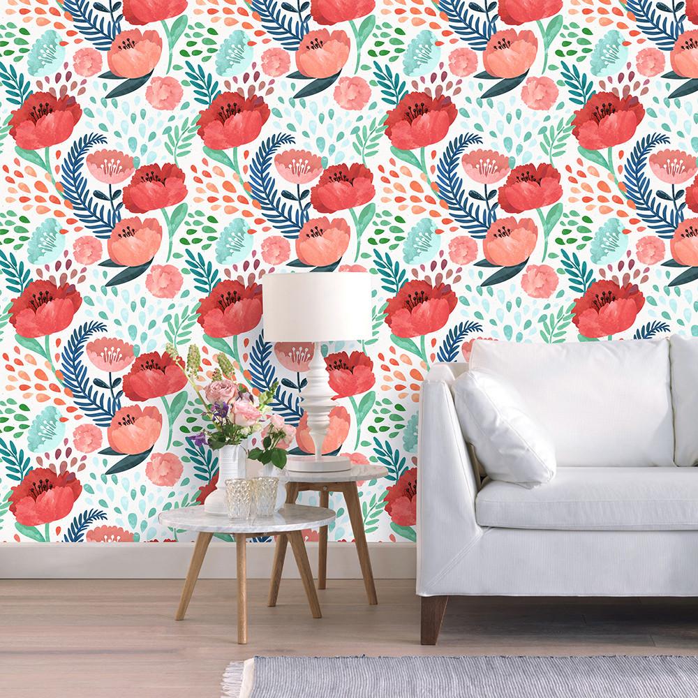 Pivoňkový květinový peel and stick tapeta Vícebarevná vinylová Odnímatelná Samolepicí Vodotěsná pro Ložnici Dětský pokoj Dekorativní