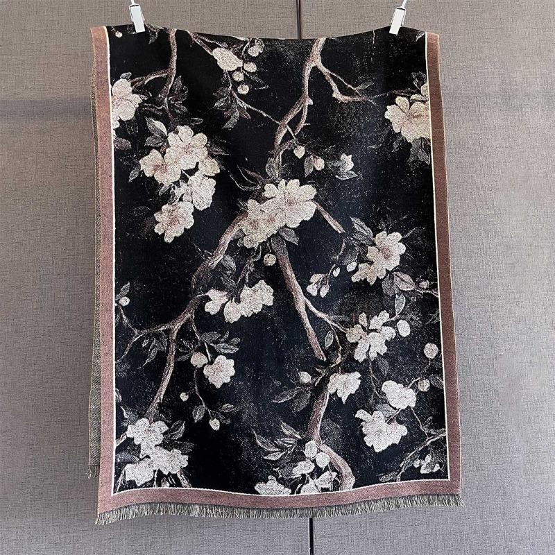 Autumn and winter new imitation cashmere plant flower print scarf women's autumn warm thickened outer shawl scarf