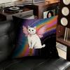 Cute Funny Rainbow Alien Cat Pillow Case Square DoubleSided Printing Short Plush Sofa Cushion Cover Bedroom Bedside Pillow