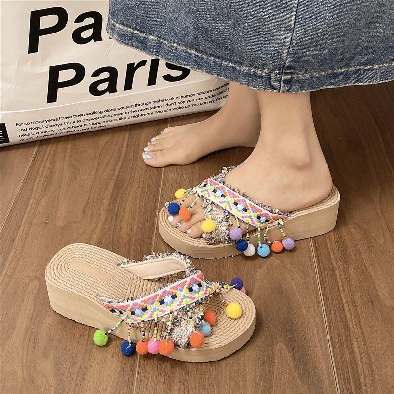 Comfortable and versatile thick-bottomed wedge-heeled fashion slippers for women's 2025 summer new princess cross-strapped slippers for women's outer