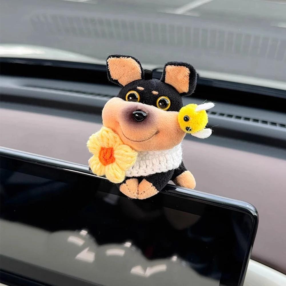 Car Dashboard Plush Bee Dog Ornaments Center Console Cute Doll Decoration Auto Accessories for Woman Girl Home Office Gifts