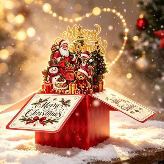 Decorative Winter Holiday Cards Pop Up Christmas Card with Envelope And Note Card, Merry Creative Paper Craft Greeting for New Year, Xmas Party Favors
