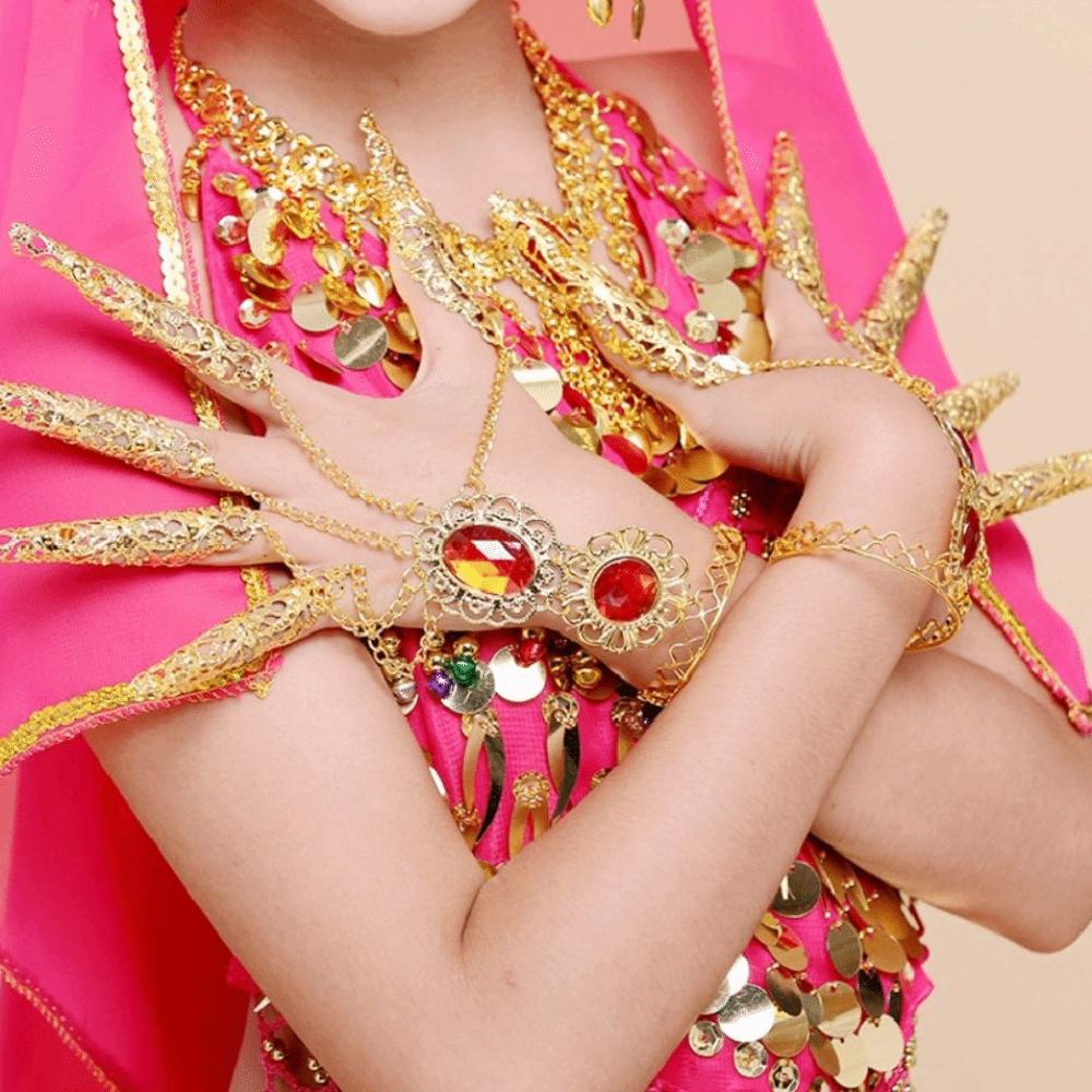 1 Paar Goldfarben Indischer Tanz Fingerspitzen Indischer Thailändischer Bauchtanz Armband Kostüm